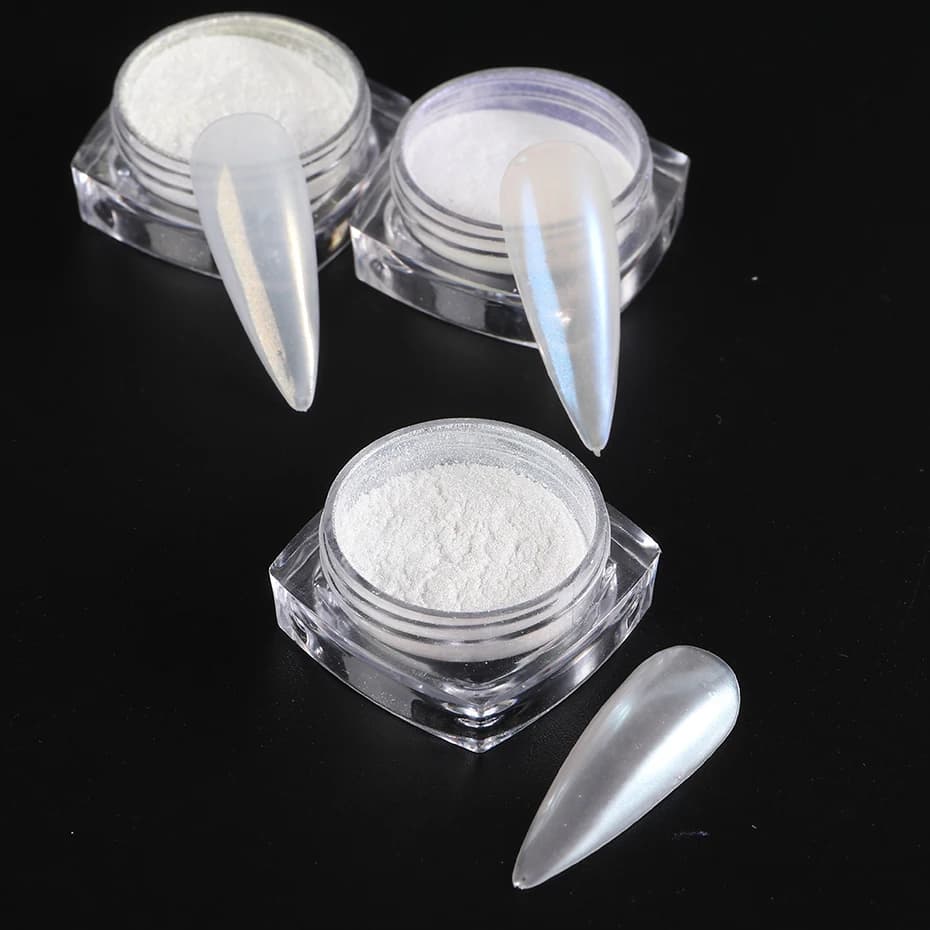 Moonlight Pearl White Nails Glitter Dust Chrome Aurora White Rubbing on Powder Shell Mirror Pigment Nail Art Supplies Decoration - 6