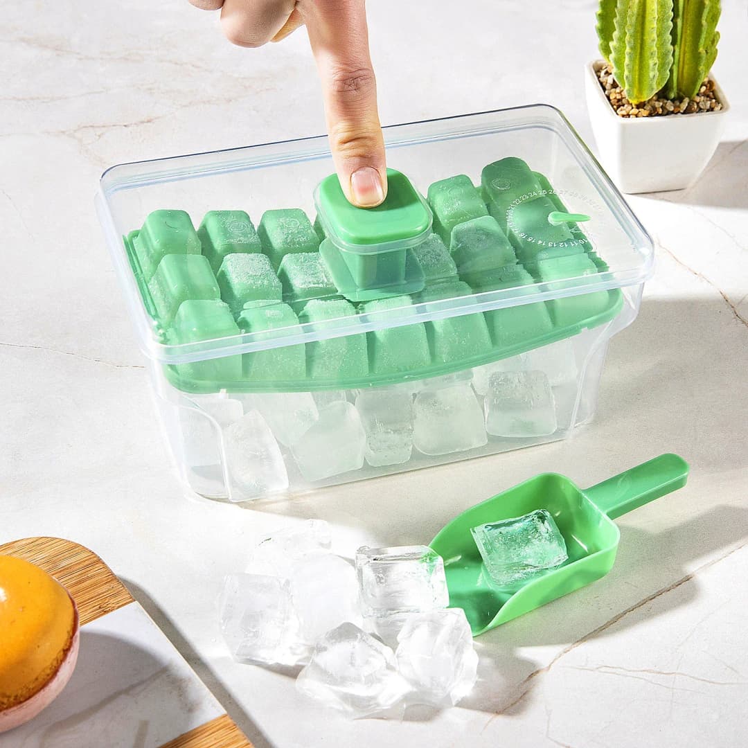 Ice Trays for Freezer with Lid & Bin, Ice Cube Tray Making 68 pcs Ice Cubes, Easy Press to Release Ice - 3