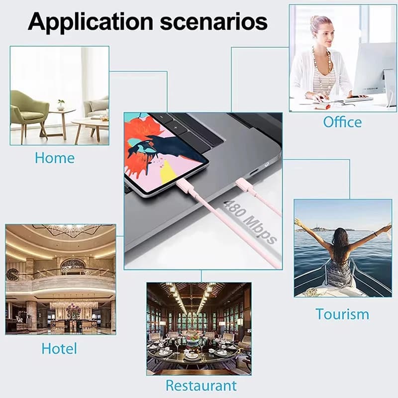 كابل USB C إلى Type C متعدد الألوان، PD شحن سريع، متوافق مع آيفون 15/15 برو، هواوي، سامسونج، شاومي Type C، أطوال 1م/2م/3م - 6