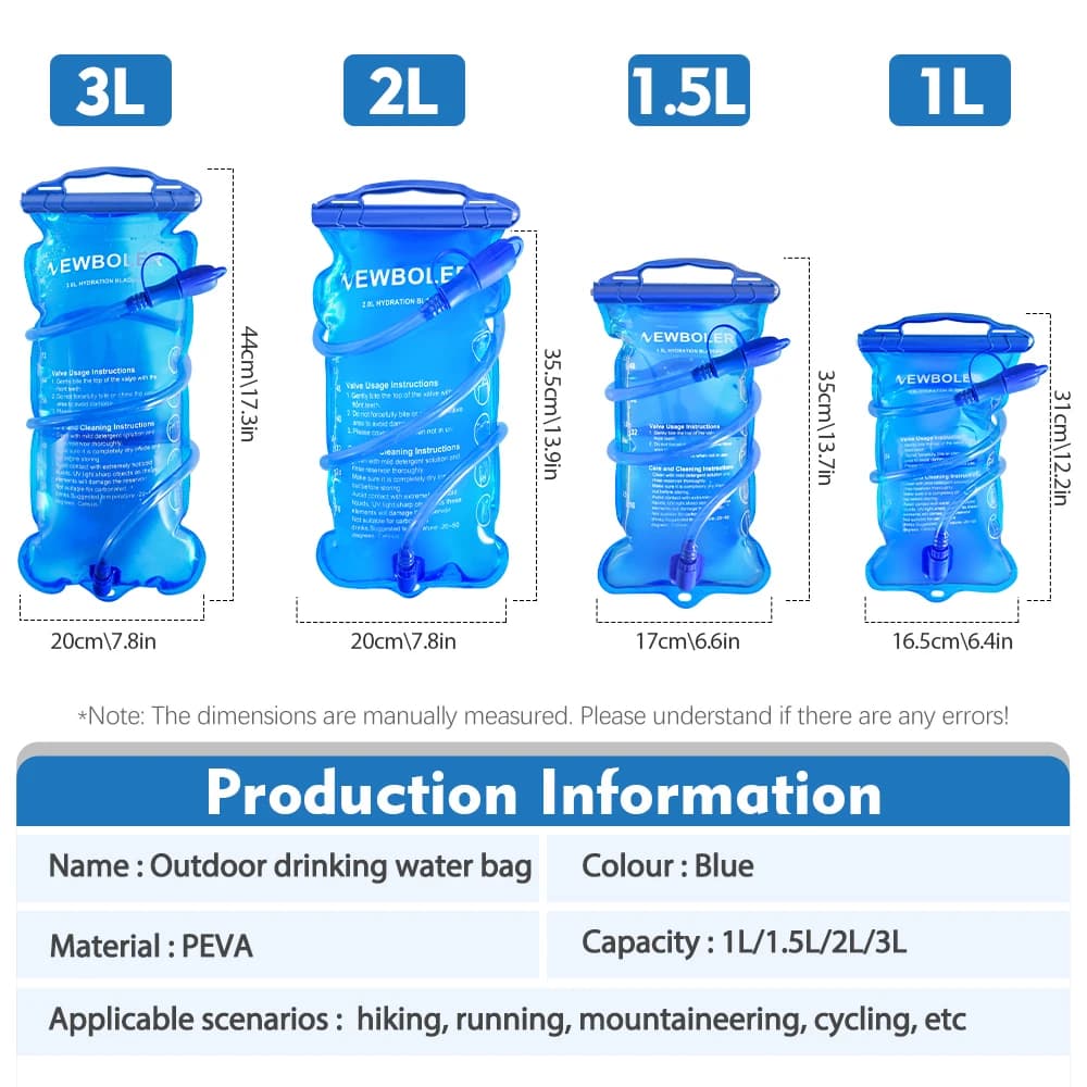NEWBOLER Water Bag Reservoir Water Replenishment Bag Storage Bag without Bisphenol  1L 1.5L 2L 3L Running Sports Tank Backpack - 2