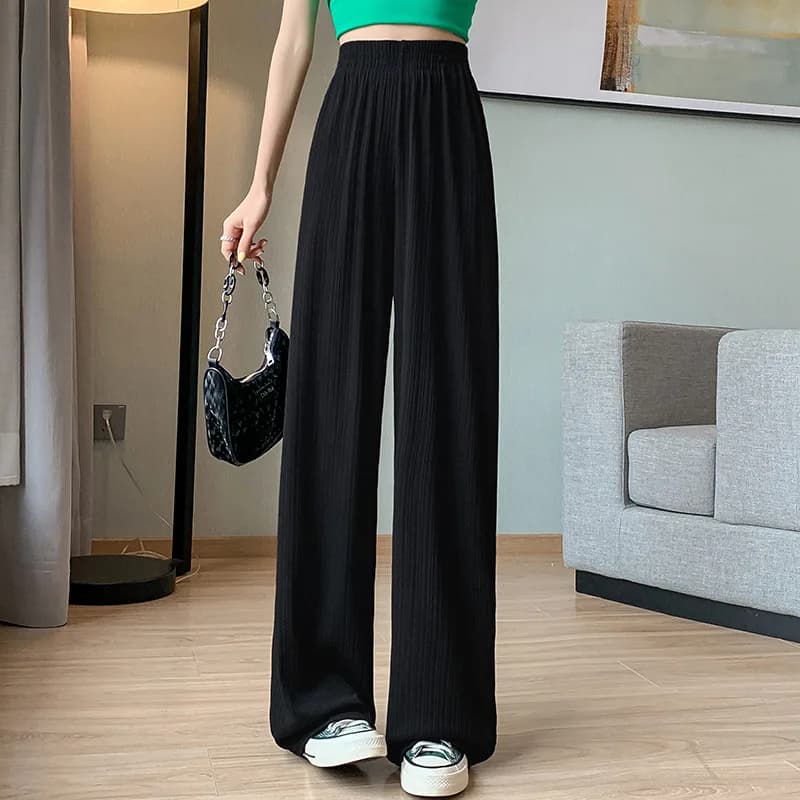 Thin Summer Wide-leg Pants Ice Filament Permeability Women Spring  Women Elastic Waist Stright Long Wide Leg Pants Casual Female - 3