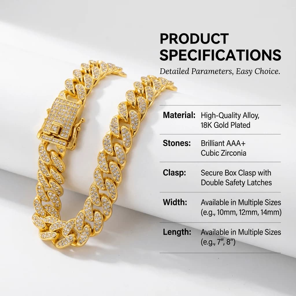 Luxury Hip Hop Dog Collar, Gold Tone Stainless Steel Cuban Chain, Durable Diamond Inlaid Pet Jewelry for Daily Walking - 6