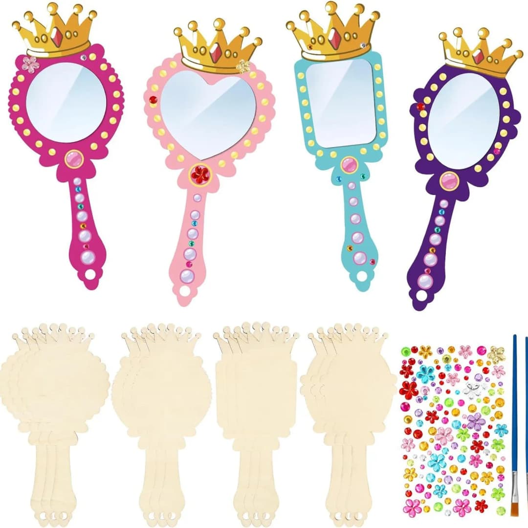 12 مرآة خشبية للأطفال، لتزيين مرايا الأميرة، هدية عيد ميلاد يدوية، مستلزمات حفلات