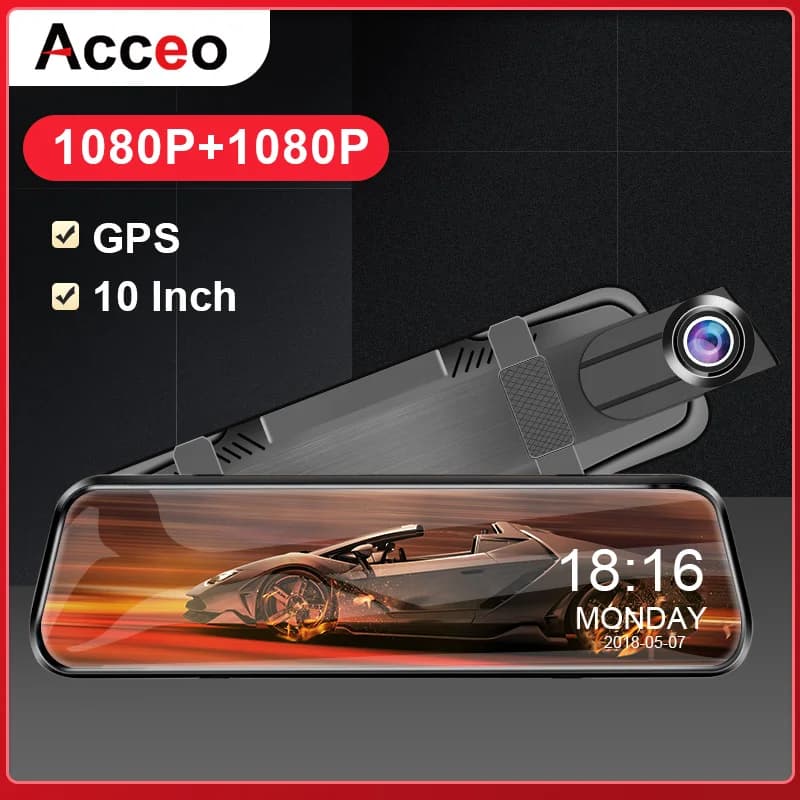 جهاز تسجيل فيديو رقمي للسيارات بشاشة 10 بوصة تعمل باللمس، تسجيل مزدوج 1080P، مرآة رؤية خلفية أمامية وخلفية HD، كاميرا للرؤية الليلية - 3