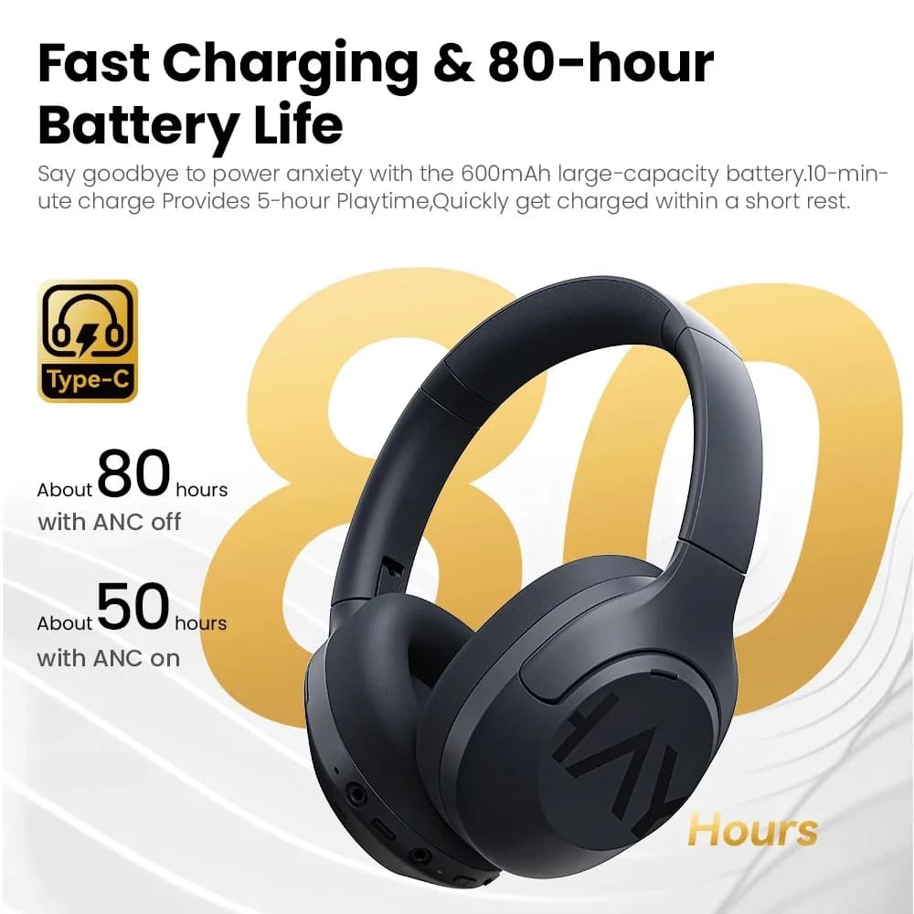 HAYLOU S30 Wireless Bluetooth 5.4 Headphones 43dB Adaptive Noise Cancelling Headsets 40mm Driver 80H Playtime Earphones - 3