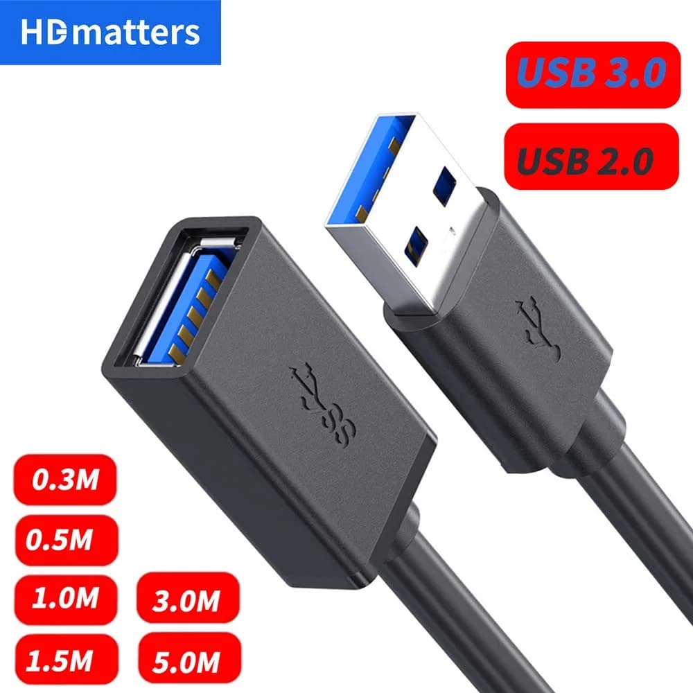 كابل تمديد USB 2.0/USB 3.0، سلك من ذكر إلى أنثى، كابل تمديد USB 2.0/USB 3.0 من Type A ذكر إلى USB 3 أنثى