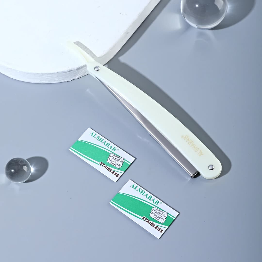 مجموعة شفرات حلاقة مستقيمة احترافية للرجال، شفرة حلاقة مزدوجة الحافة مع شفرتين، ألوان أسود وأبيض، شفرة حلاقة من الفولاذ المقاوم للصدأ - 4