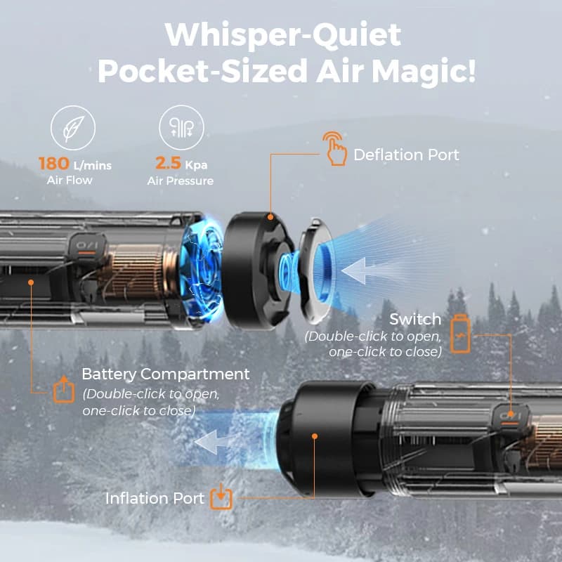 مضخة هواء تخييم FLEXTAIL ZERO PUMP - 30 جرام، منفاخ كهربائي محمول لفرش النوم، مع بطارية قابلة لإعادة الشحن - 2