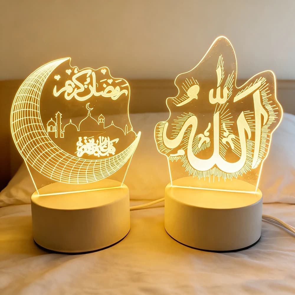 إضاءة ليلية ثلاثية الأبعاد تعمل بالـ USB عيد مبارك 2026 زينة طاولة لحفلات العيد ديكور منزلي إسلامي لرمضان - 3