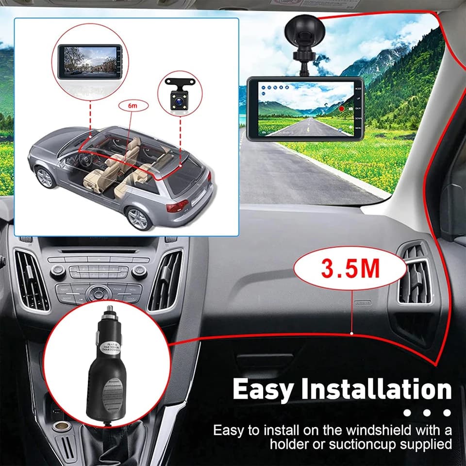 كاميرا سيارة E-ACE بشاشة لمس 4 بوصة LCD بدقة FHD 1080P مع خيار كاميرا خلفية وحساس G وHDR وتسجيل حلقي وكشف الحركة - 6