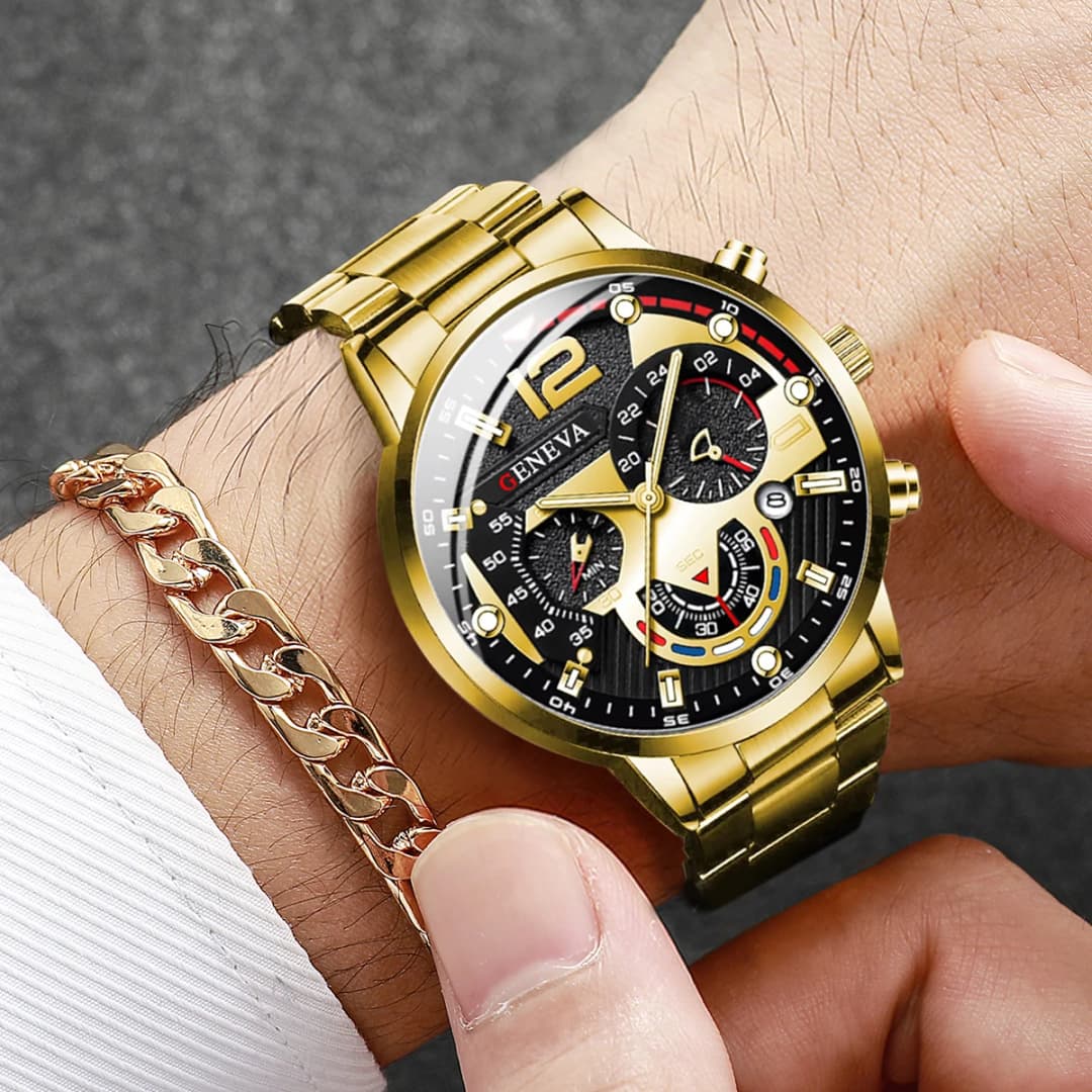 مجموعة ساعات رجالية أنيقة من الفولاذ، ساعة كوارتز تناظرية مع سوار، بدون علبة - 4