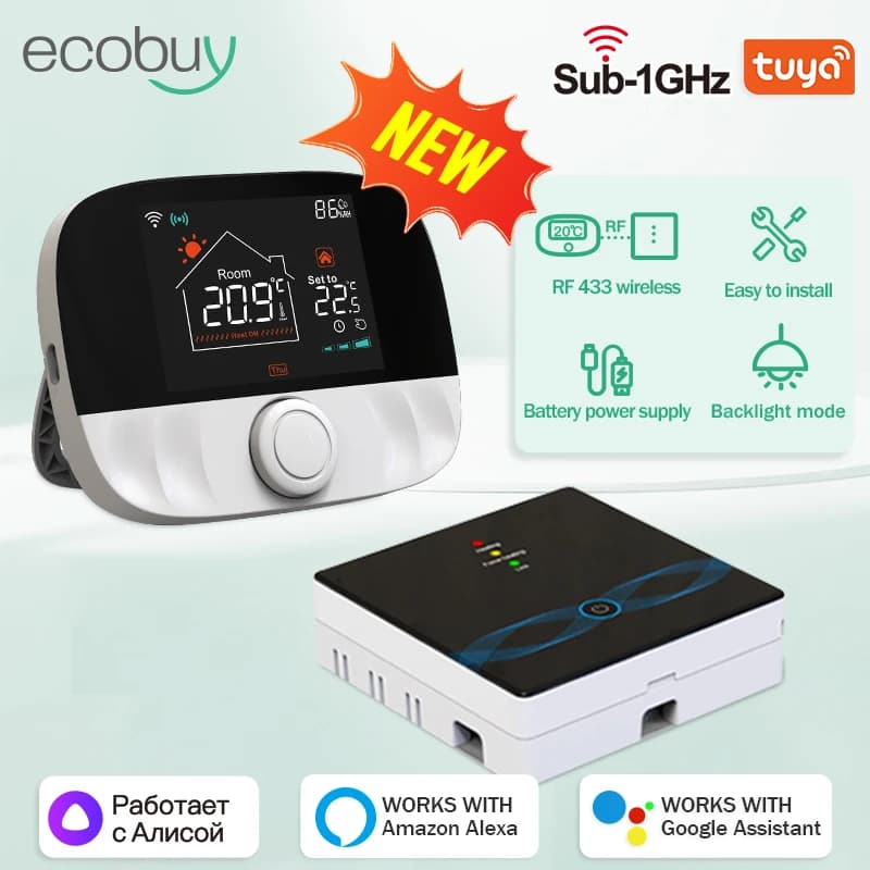 منظم حرارة Tuya WiFi مستقبل لاسلكي RF وحدة تحكم عن بعد في درجة الحرارة الذكية يعمل مع Alexa Google Home لغلاية الماء والغاز