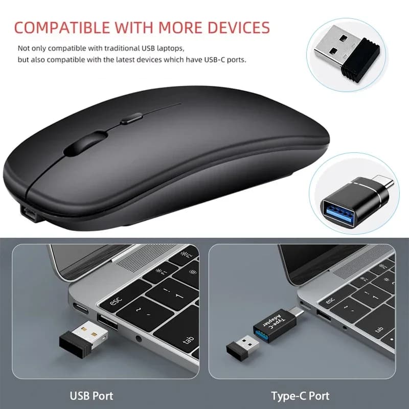 Rechargeable Wireless Mouse Bluetooth-compatible 2.4GHz Dual Modes Computer Mice with Nano Receiver for PC Laptop Macbook - 3