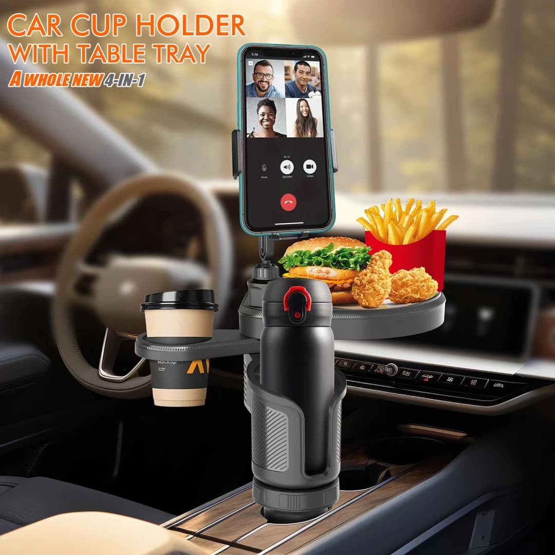 4 In 1 Car Cup Holder Expander Tray with Phone Holder Car Drink Holder 2 Cup Holders Road Trip & Car Traveling Essential Gadget - 2
