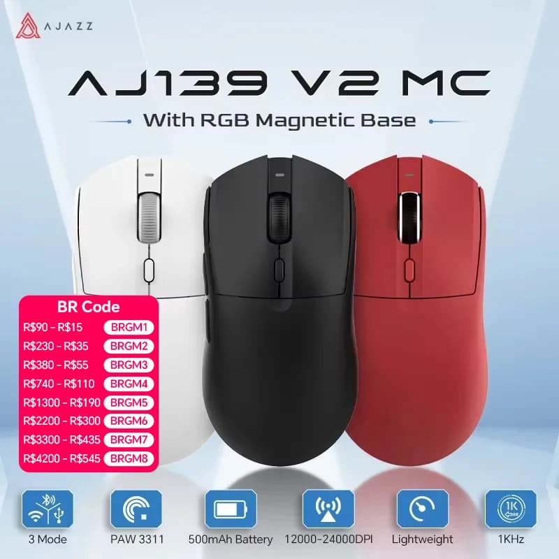 AJAZZ AJ139 V2 MC/AJ139 PRO Wireless Gaming Mouse PAW3311/PAW3395 Sensor 12000DPI/26000DPI 500mAh Bluetooth Mouse Gamer For PC