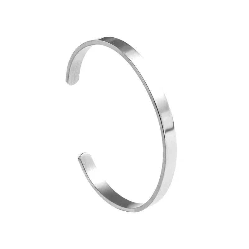 High Quality Titanium Steel Polished C Shape 6mm Open Bracelet Men's Fashion Punk Casual Cuff Bangles Couple Jewelry - 3
