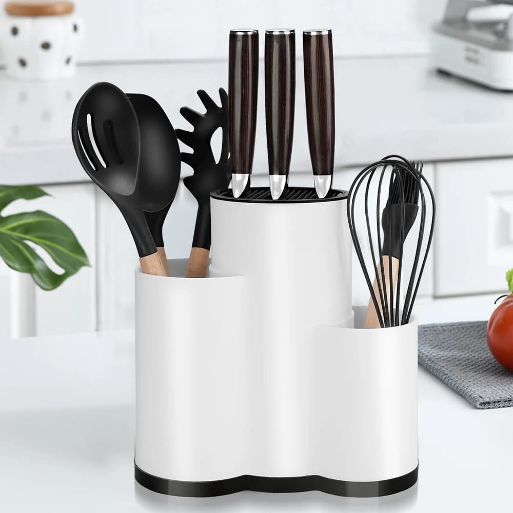 Knife holder Multi-Function Utensil stand Knife Block PP Flatware Drainer Storage Box Spoon Fork Kitchen Organizer Rack - 2