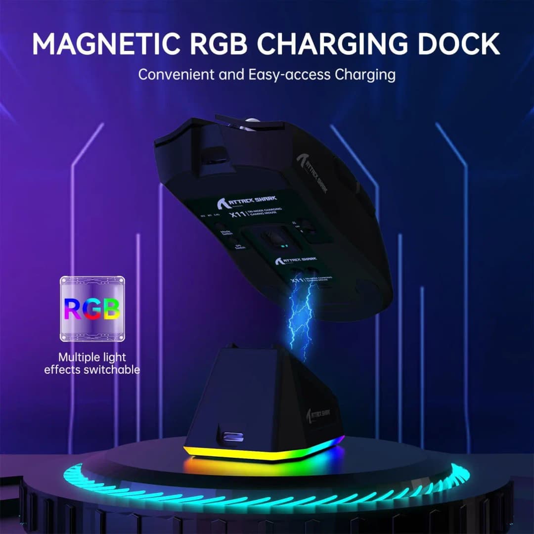 Attack Shark X11/X11SE White Wireless Mouse,Tri-Mode Connection 2.4GHz/Wired/Bluetooth PAW3311 22KDPI 400IPS RGB PC Gaming Mouse - 3