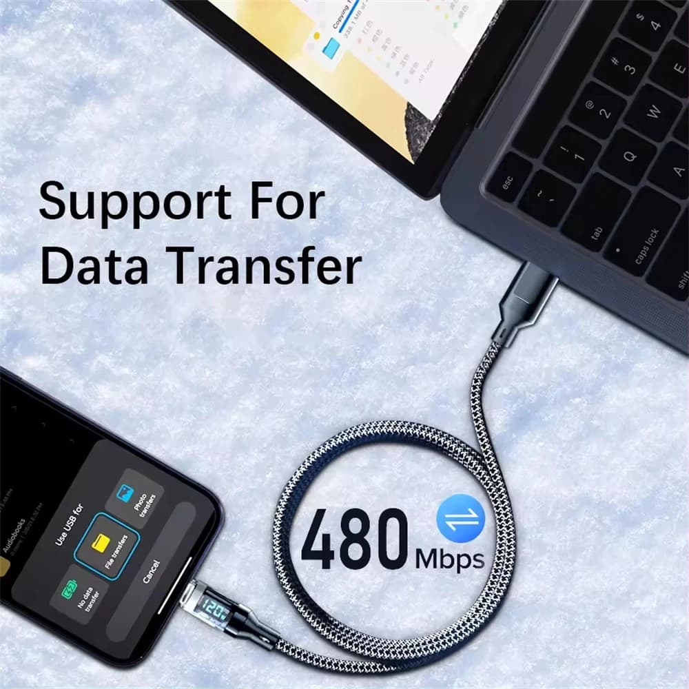 كابل شحن سريع جدًا للهاتف من NNBILI بقوة 120 واط من نوع A-C وC-C مع شاشة عرض LED، غير متوافق مع هواتف شاومي وآيفون وسامسونج - 4