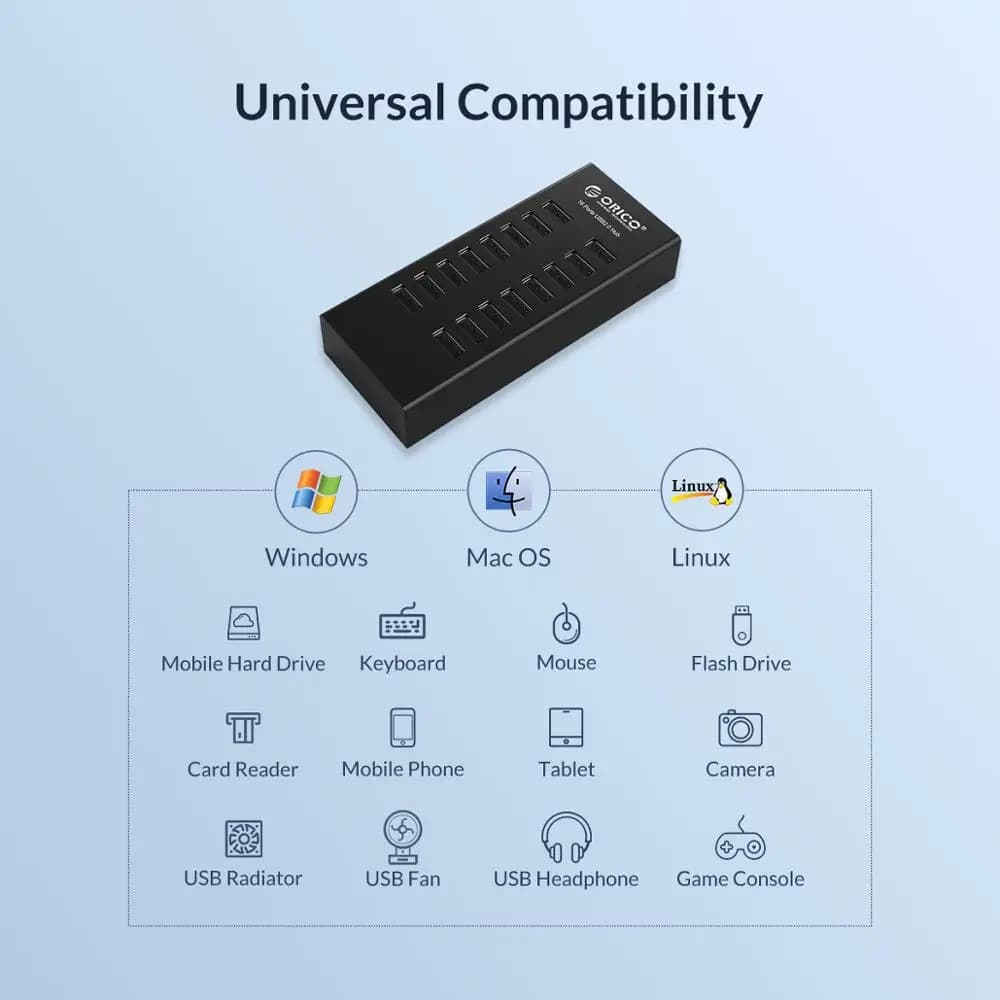 موزع USB صناعي ORICO 16 منفذ ألمنيوم محول طاقة محطة إرساء لإكسسوارات الكمبيوتر متجر Orico الرسمي - 6