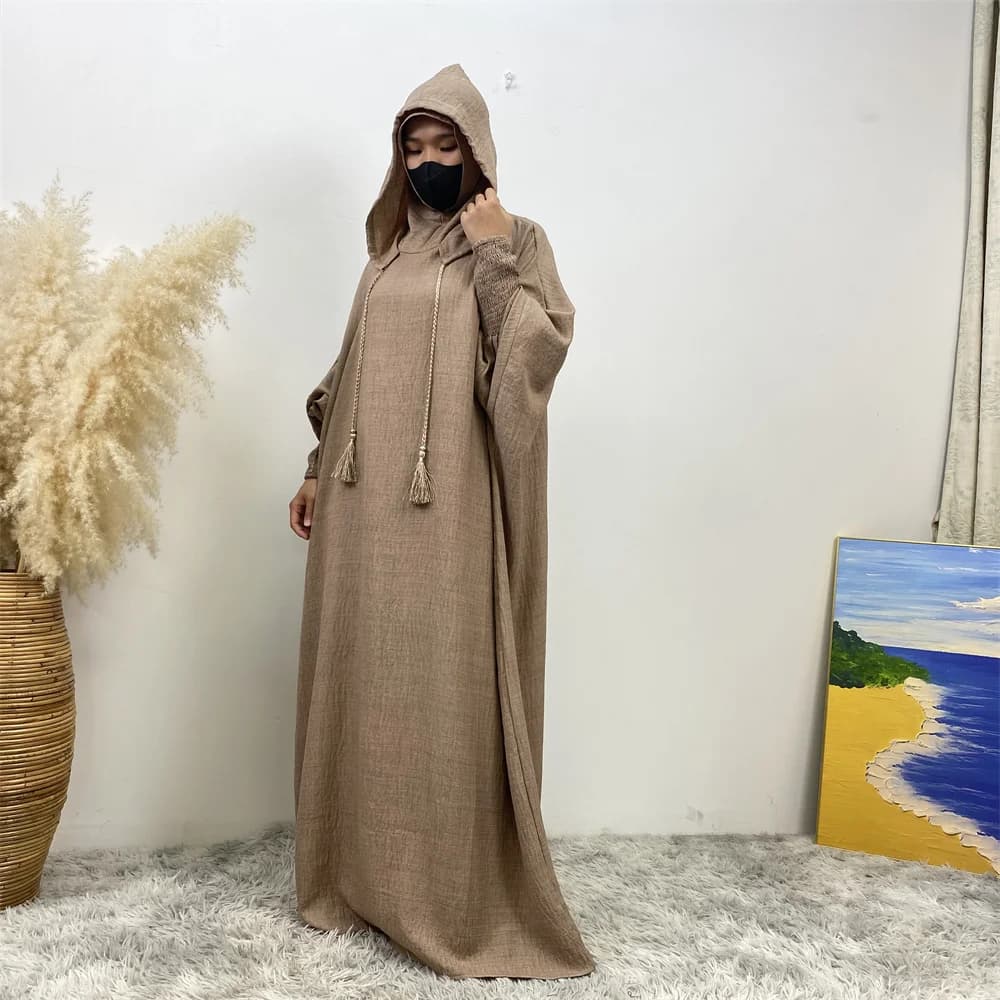 عبايات نسائية 12 لونًا ملابس صلاة إسلامية لرمضان مع جلابة بغطاء للرأس وأكمام تشبه جناح الخفّاش رداء عربي للعيد جلاب - 3