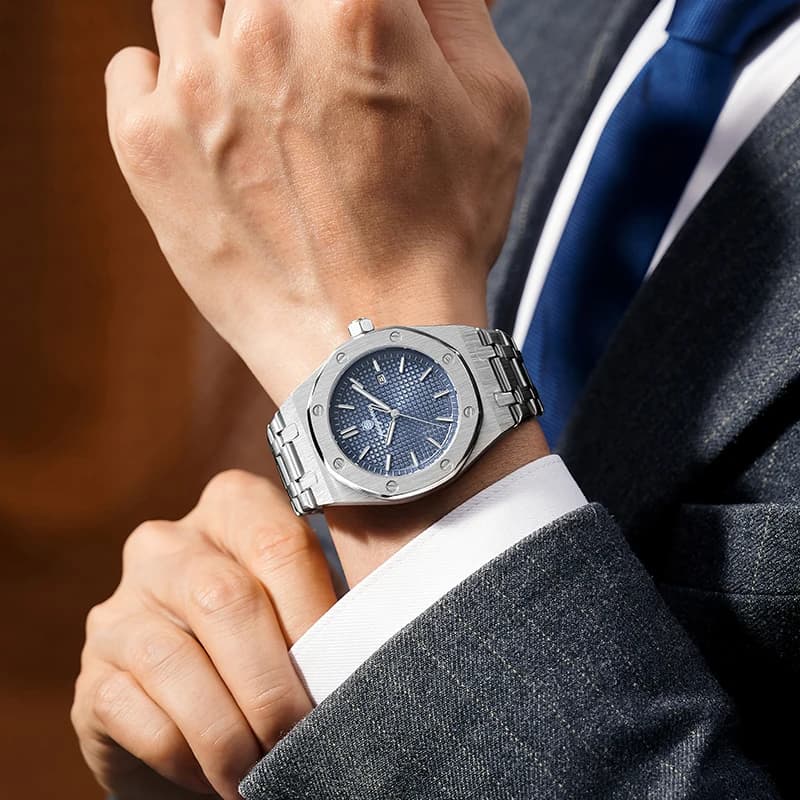 ساعة يد رجالية فاخرة أصلية من PAAZOMU بتاريخ مضيء مقاومة للماء من الفولاذ المقاوم للصدأ ساعات كوارتز للأعمال - 6