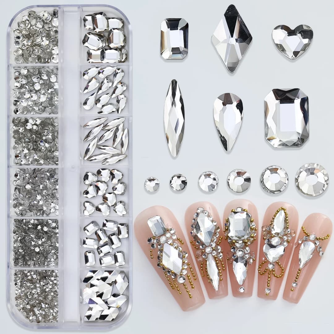 12Grids Pink Mixed Nail Rhinestones Luxury Nail Charms Glitter Crystal Jewelry Gems Nail Art Decoration DIY Manicure Rhinestones - 5