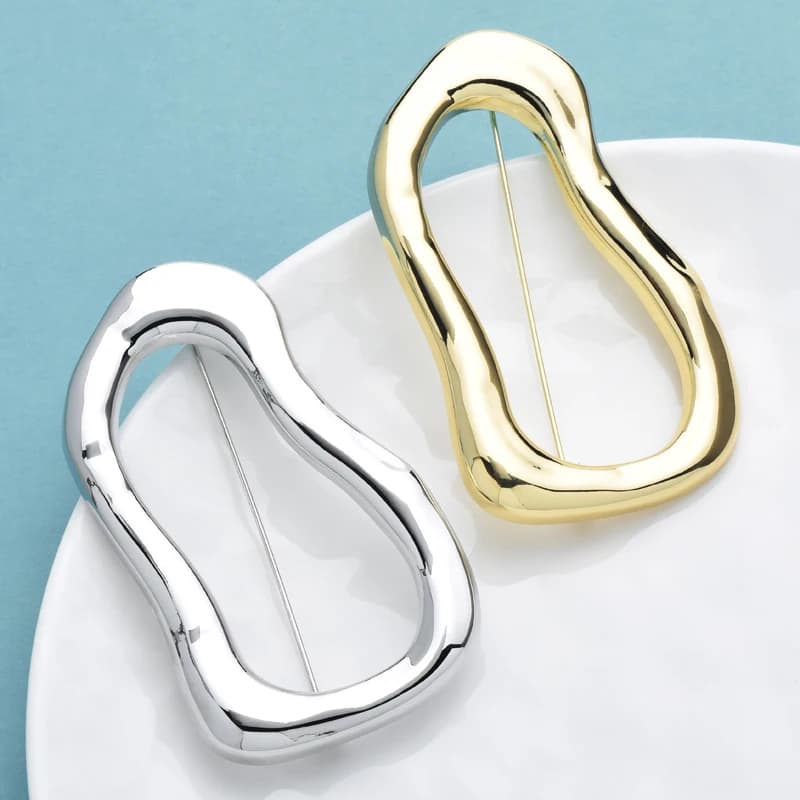 Wuli&baby Stainless Steel Big Circle Brooches Pins For Women Men 2-color All-match Geometric Brooch Gifts - 4