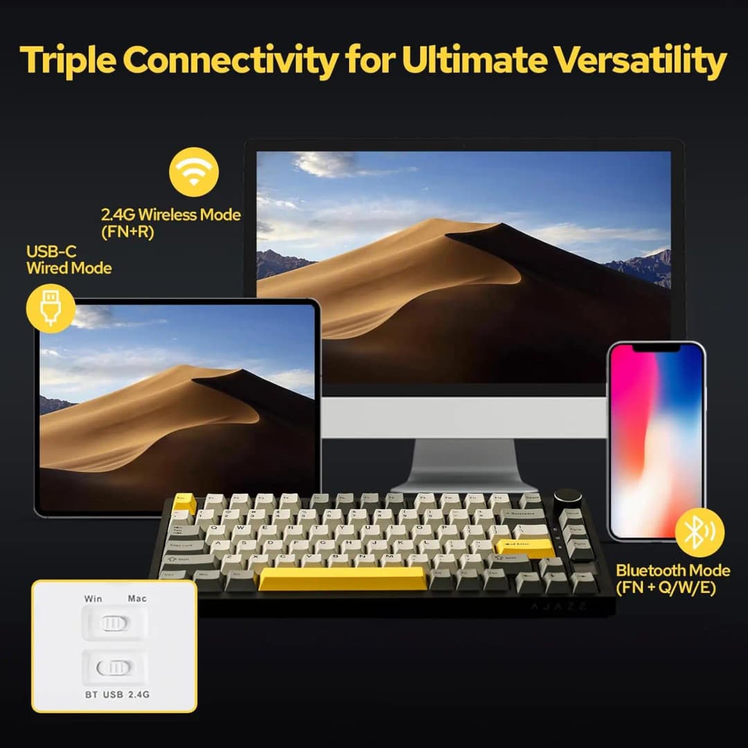 Ajazz AK820/AK820Pro Gaming Mechanical Keyboard Bluetooth 5.1/Wireless/wired  Custom Keyboard With Heat Exchange Sealed Button - 3