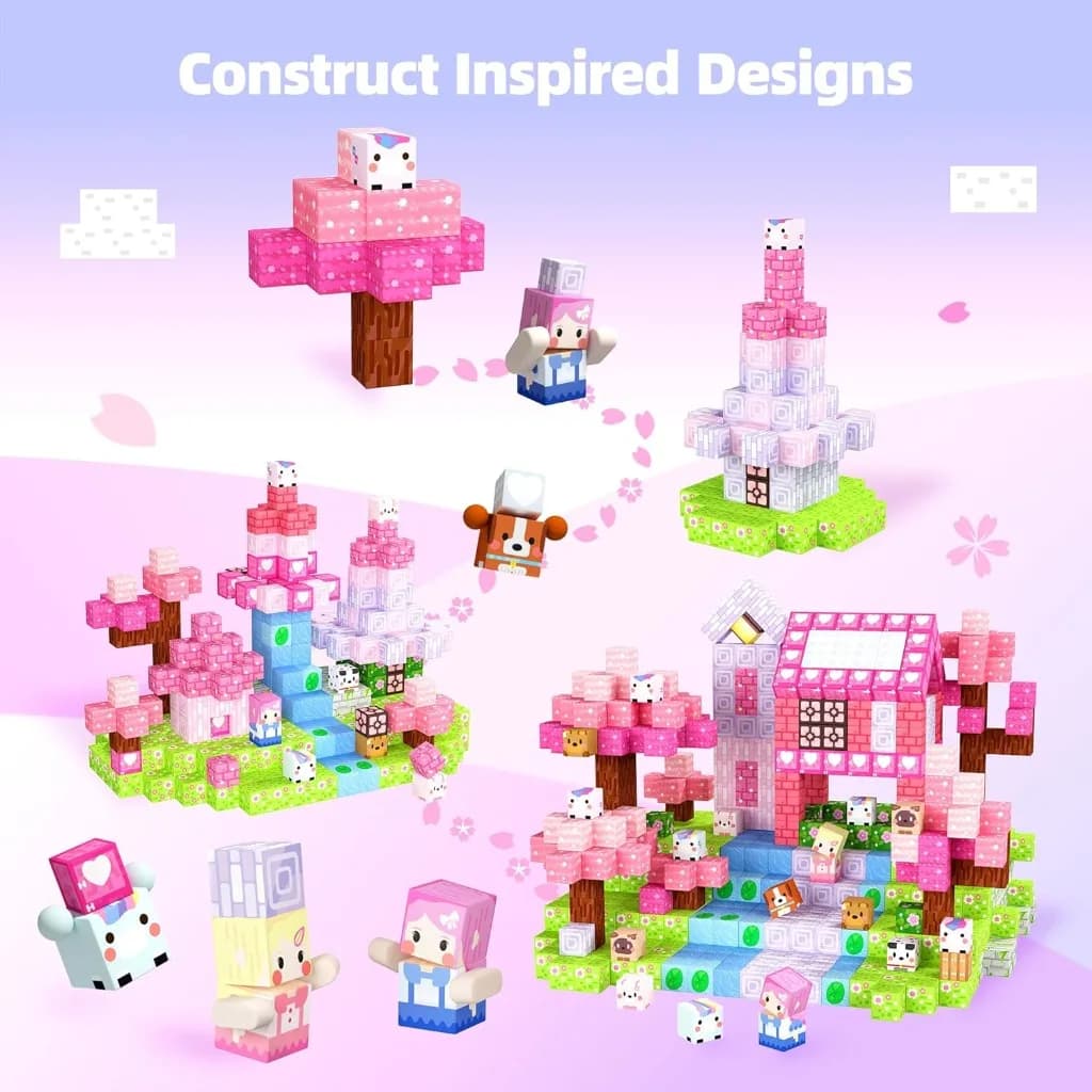 Magnetic Building Blocks Mine World Magnet Pink Girly Heart Blossom Cave Plant Zombies Cubes Set Brick Cube Toys Children Gifts - 3