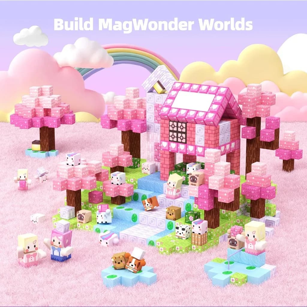 Magnetic Building Blocks Mine World Magnet Pink Girly Heart Blossom Cave Plant Zombies Cubes Set Brick Cube Toys Children Gifts - 2