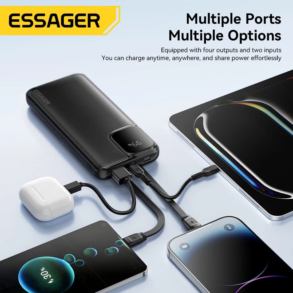 Essager 20000mAh Dual Cable Power Bank Fast Charging Portable Power Bank for iPhone 16 15 Pro Max Xiaomi PD 20W External Battery - 5