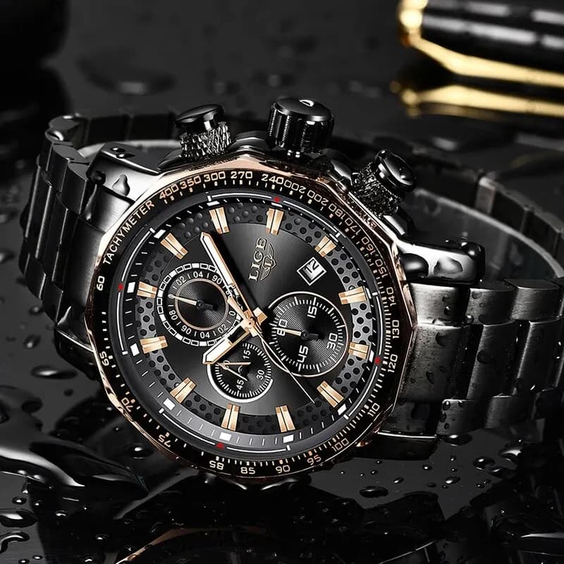 LIGE New Sport Chronograph Mens Watches Top Brand Luxury Full Steel Quartz Clock Waterproof Big Dial Watch Men Montre Homme - 3