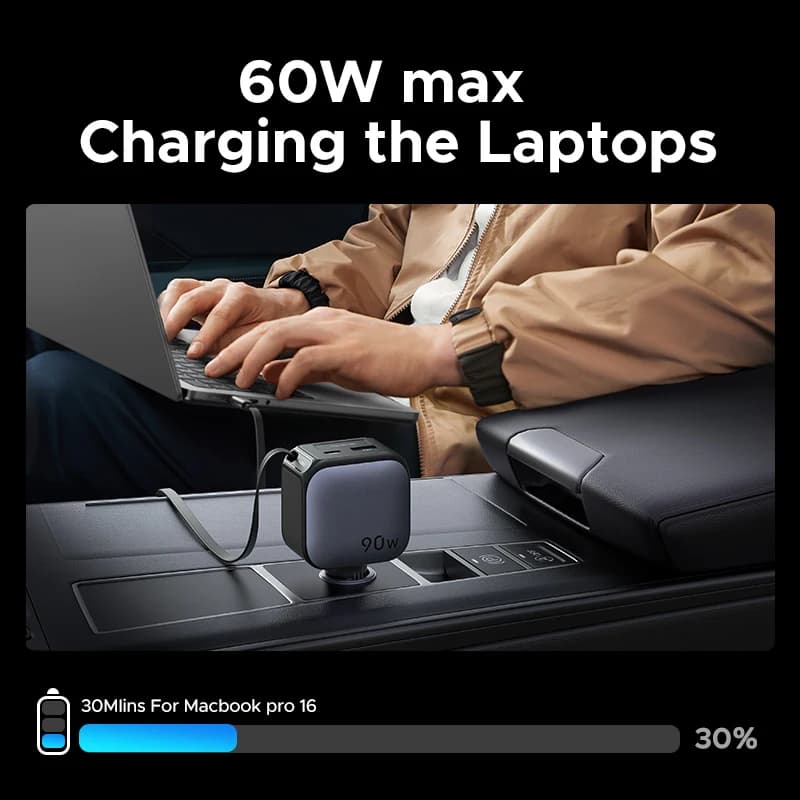 شاحن سيارة UGREEN 145 واط 90 واط 60 واط 3 منافذ USB-C ومنفذ USB-A PD QC4.0 شحن سريع مع كابل قابل للسحب لهاتف iPhone 17 Pro MacBook - 6