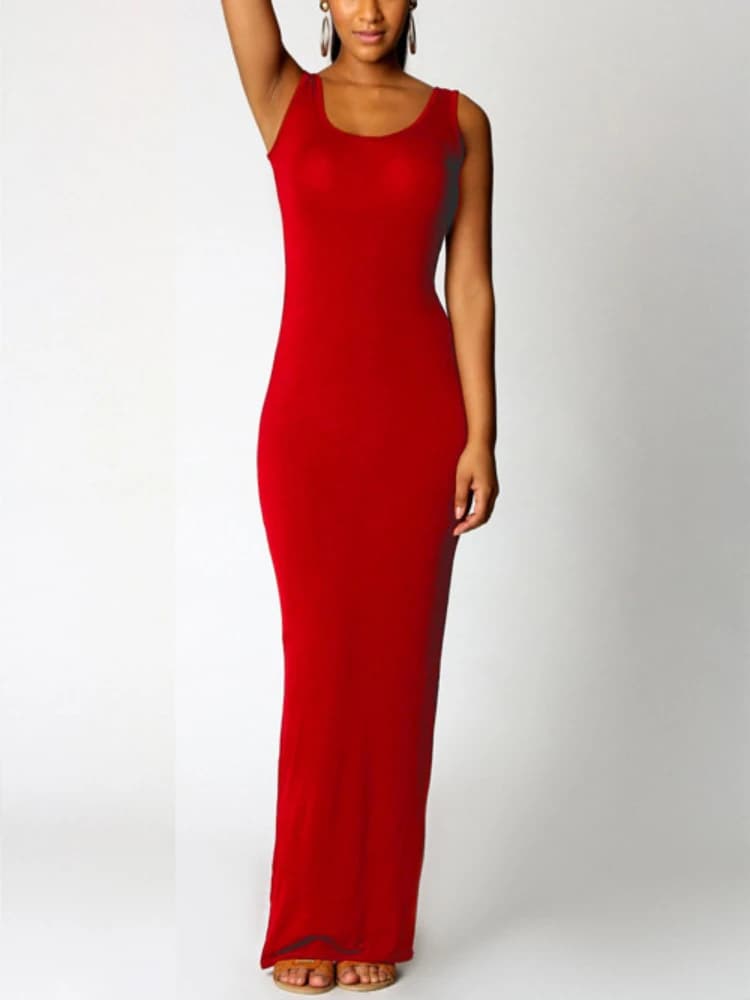 Sexy Solid Color Slim Bodycon Long Maxi Dress Women Elegant Sleeveless Skinny Dress Club Party Vestidos - 4