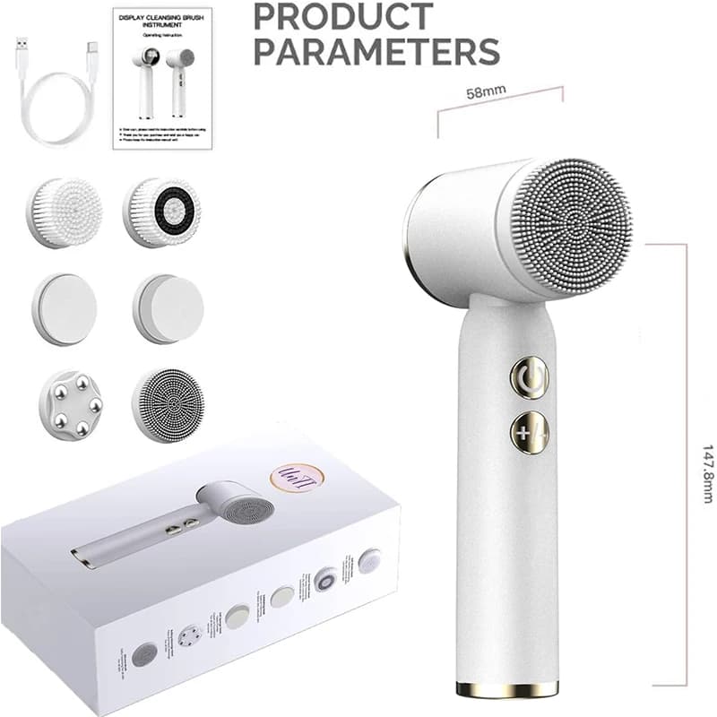 فرشاة تنظيف كهربائية محمولة 6 في 1 من السيليكون لتنظيف مسام الوجه وتقشير فرشاة تنظيف سونيك مقاومة للماء