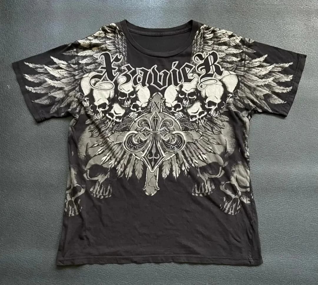 Summer American Men's Gothic Angel Wing Letter Printed Comfortable and Breathable Round Neck T-shirt Outdoor Street Top - 4