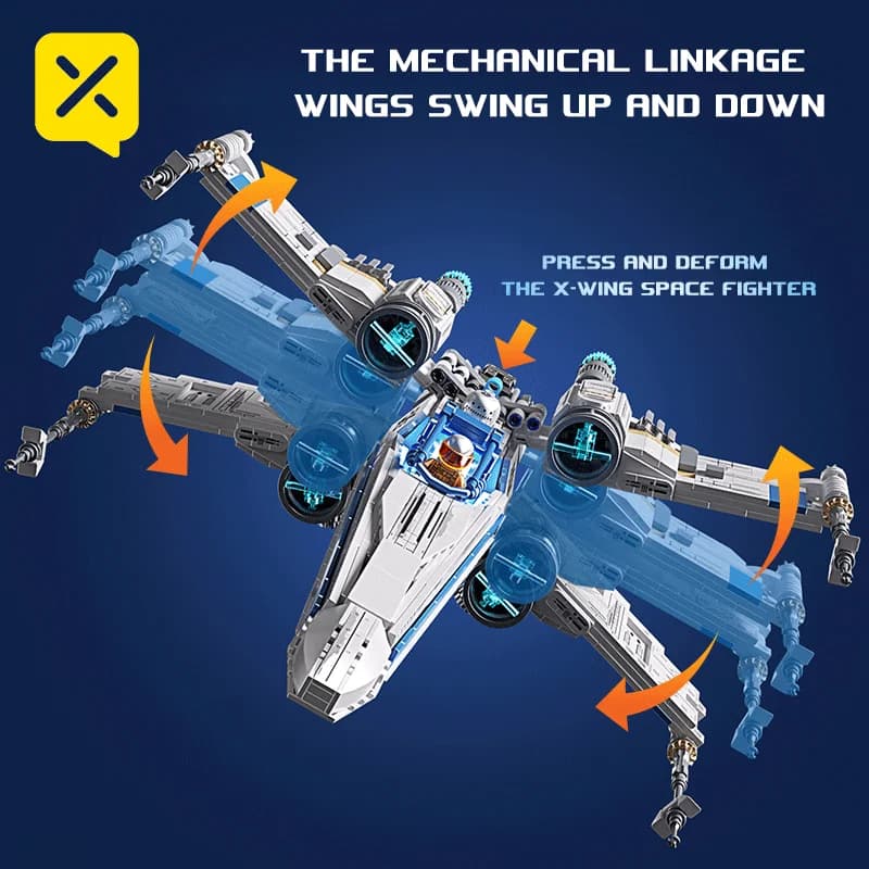 مجموعة مكعبات بناء مقاتلة الفضاء TOYLINX X-Wing مع إضاءة LED ومركبة فضائية ميكانيكية مع طوب الطيار هدايا - 6