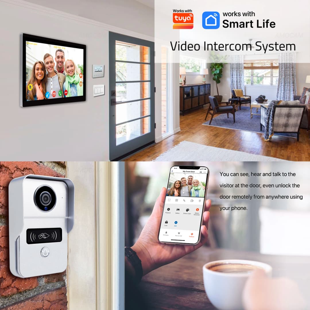 2 Wire Digital Video Intercom System 10.1 Inch Wireless WIFI Monitor 1080P Doorphone Camera Video Doorbell Card App Unlock - 2