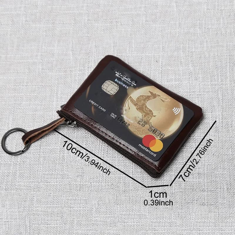 Leather Mini Coin Purse Unisex Simple Portable First Layer Cowhide Retro Handmade Zipper Small Wallet Key Case - 6