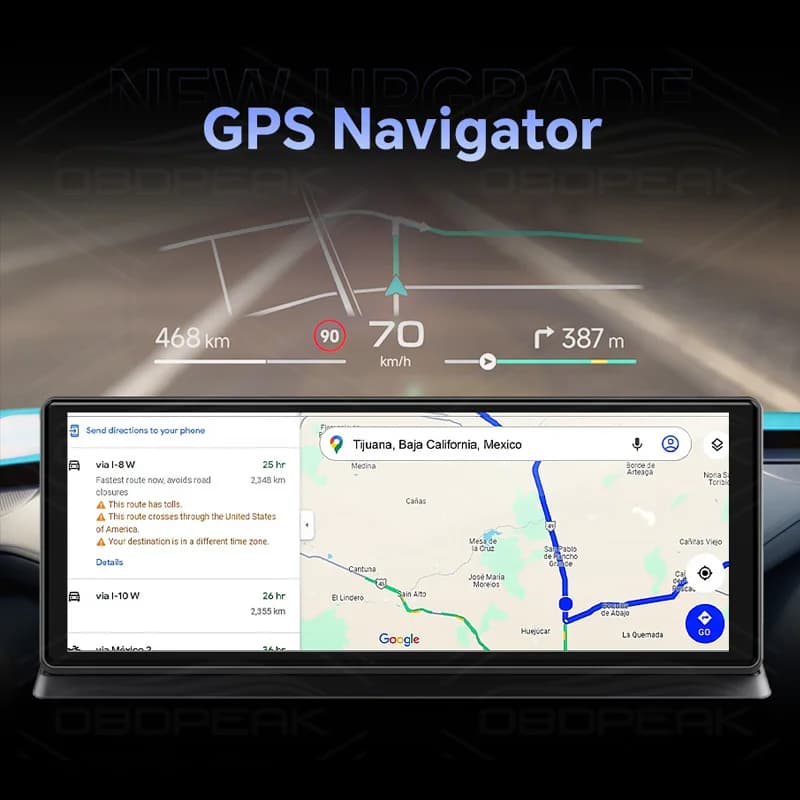 كاميرا لوحة قيادة K60 Pro بنظام أندرويد 14، كاربلاي لاسلكي، أندرويد أوتو، عدسة مزدوجة 1080P، مسجل فيديو، GPS، واي فاي، وكاميرا خلفية - 2