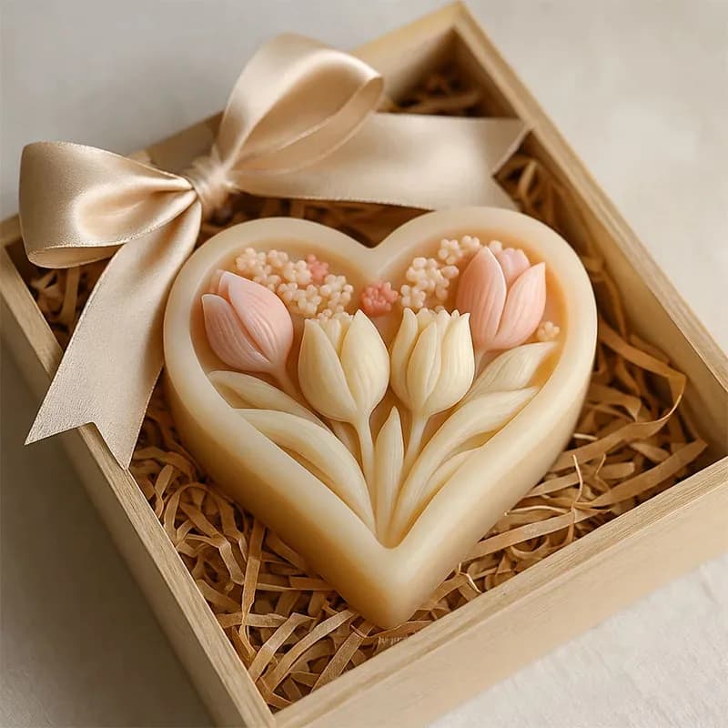 Silicone Mold for Heart-shaped Tulip Candles – DIY Craft Kit for Scented Candles, Plaster, and Soap Making with clear texture