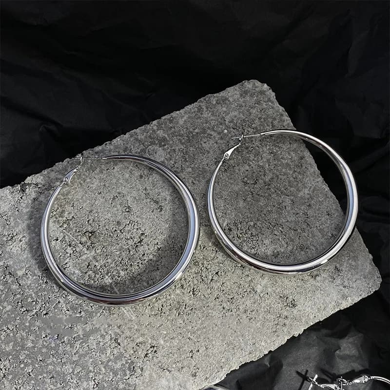 Classic Simple Geometric Round Big Stainless Steel Hoop Earrings for Women Exaggeration Circle Bride Earrings Jewelry Accessory - 5