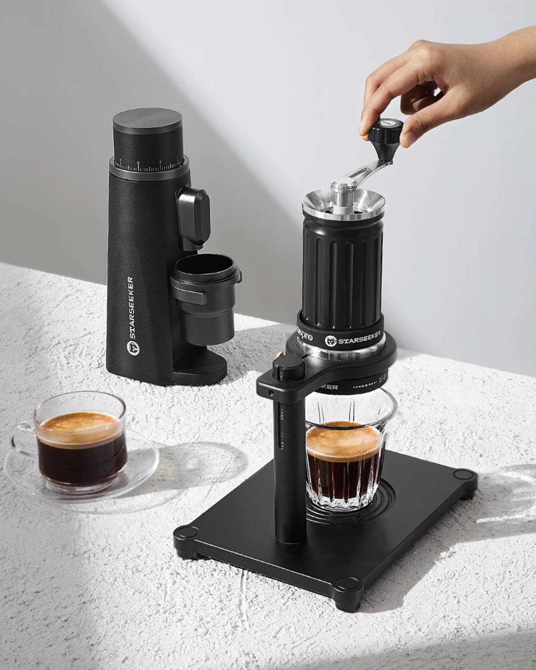 مطحنة قهوة من STARSEEKER EDGE، تيتانيوم، 48MM، إسبريسو، ضبط نعومة بلا درجات، كهربائية، أسود - 5