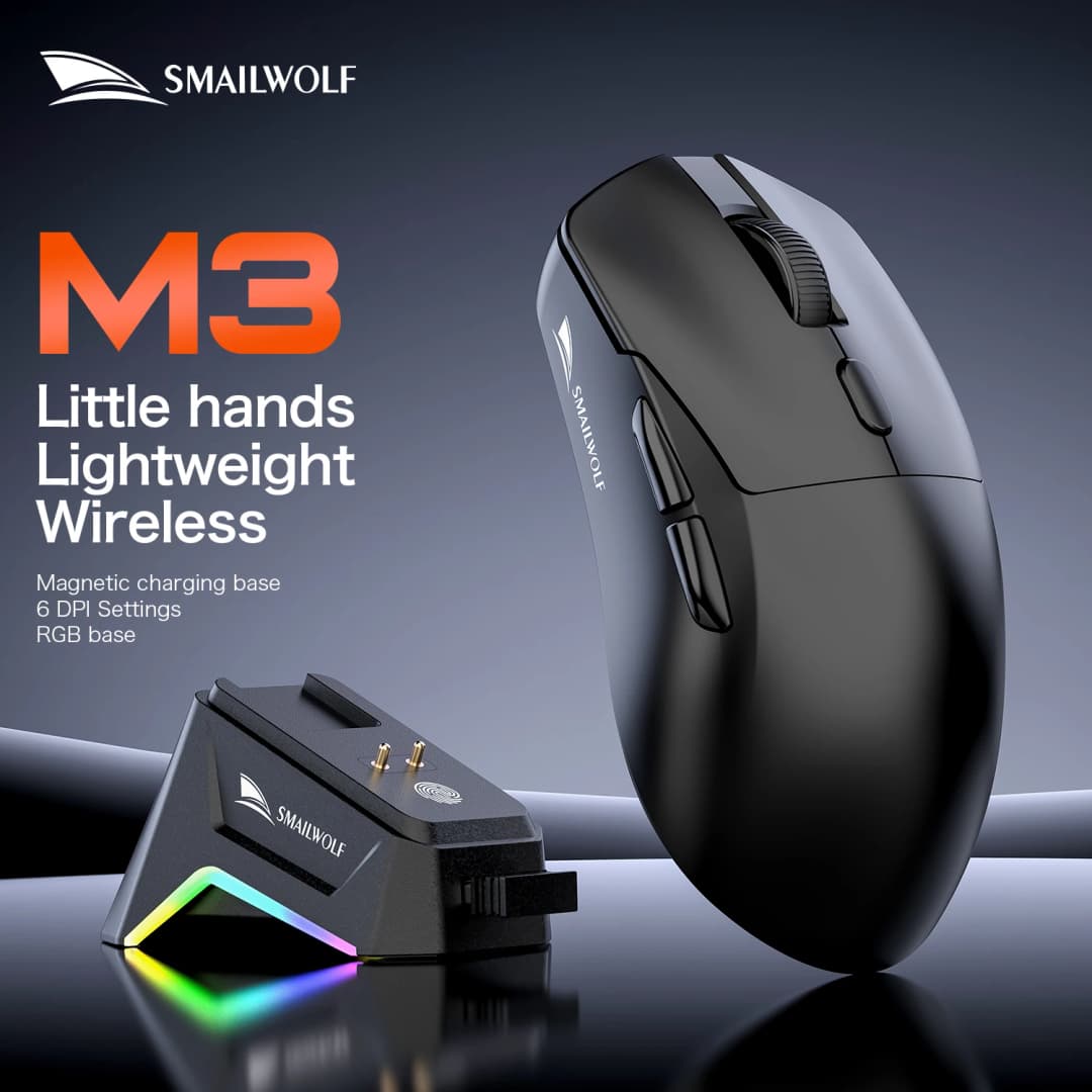 SMAILWOLF M3 PRO ماوس بلوتوث لاسلكي بثلاثة أوضاع لألعاب الرياضة الإلكترونية لأجهزة الكمبيوتر المحمولة والمكتبية PAW3311 سلكي خفيف الوزن FPS - 6