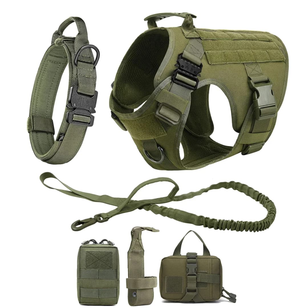 Tactical Dog Harness Leash Collar Molle Pouches for Medium Large Dogs Training Military Pet Vest Adjustable Service Dog Harness - 2