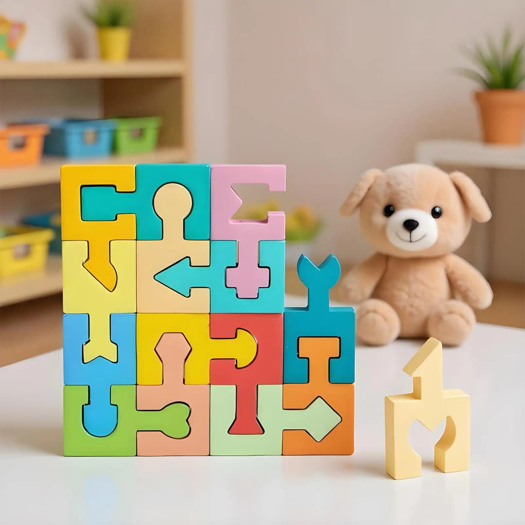 Wooden Puzzles Geometric Shape Matching Toy 16 Pcs Jigsaw Puzzle for Kids Boys Girls Learning Home School Kindergarten Education - 5