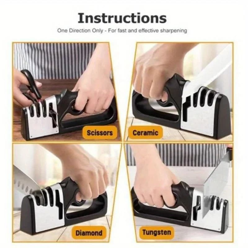 4-in-1 Professional Tungsten Fast Sharpener for Kitchen Knives and Scissors - Household Knife Tool - 3