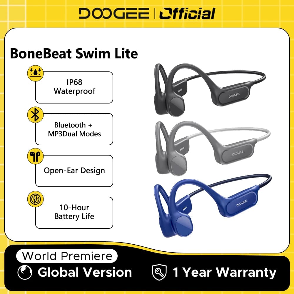 DOOGEE BoneBeat Swim Lite Bone Conduction Headphones Bluetooth 5.4 10 Hours Battery Life IP68 Waterproof Sports Headphones
