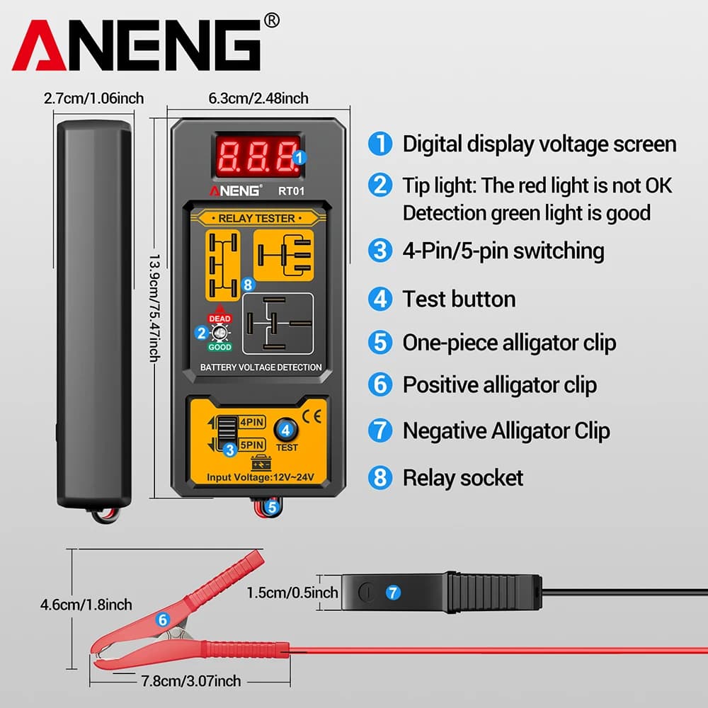 ANENG 11-25V Relay Detector RT01 Digital Universal 4/5 Pins Car Battery Vehicle Detection Digital Display Voltage Battery Tester - 6